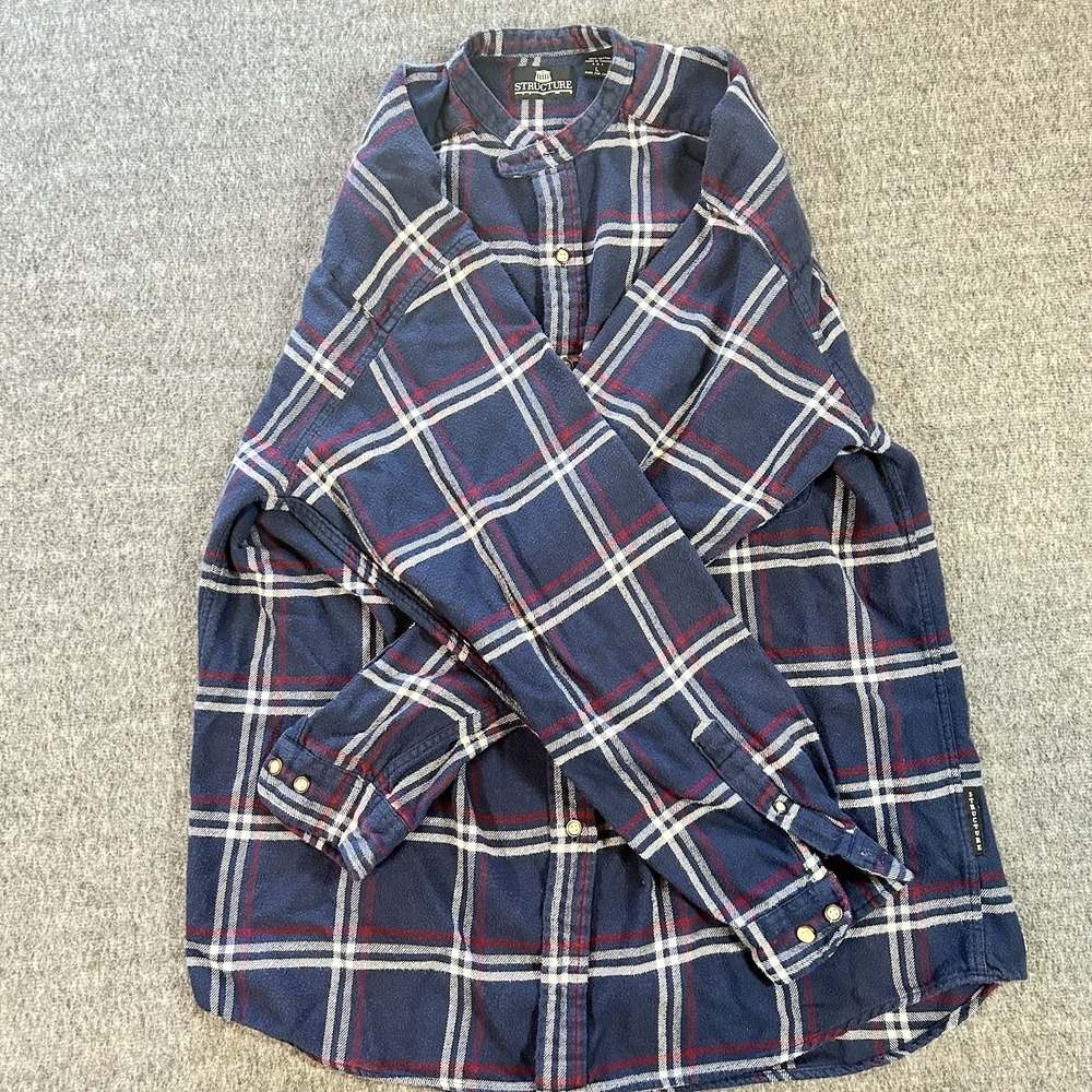 Vintage Structure Flannel Shirt Mens Large Plaid 100% Cotton 90s Grunge Shirt - Picture 2 of 11